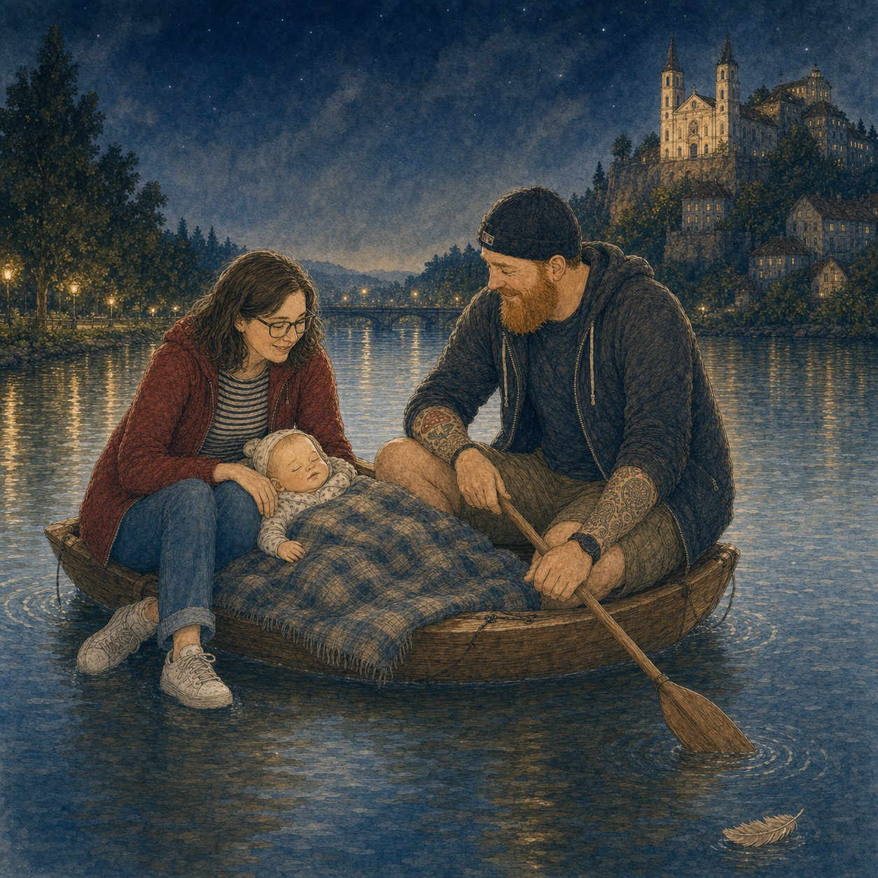 Another generated boat scene with the woman's leg outside the boat